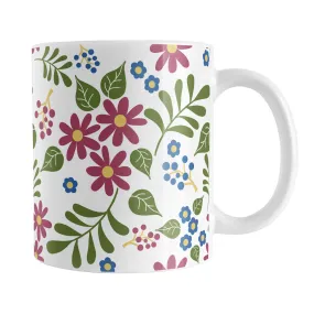 Burgundy Blue Green Flowers Pattern Mug