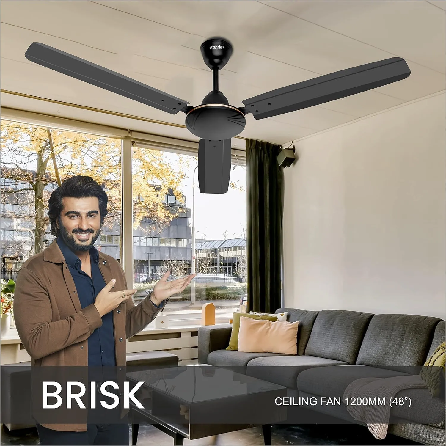 Candes Brisk Ceiling Fans For Home 1200Mm / 48 Inch | Bee 3 stars Rated, High Air Delivery, Noiseless & Energy Efficient | 1 1 Years Warranty | Coffee Brown