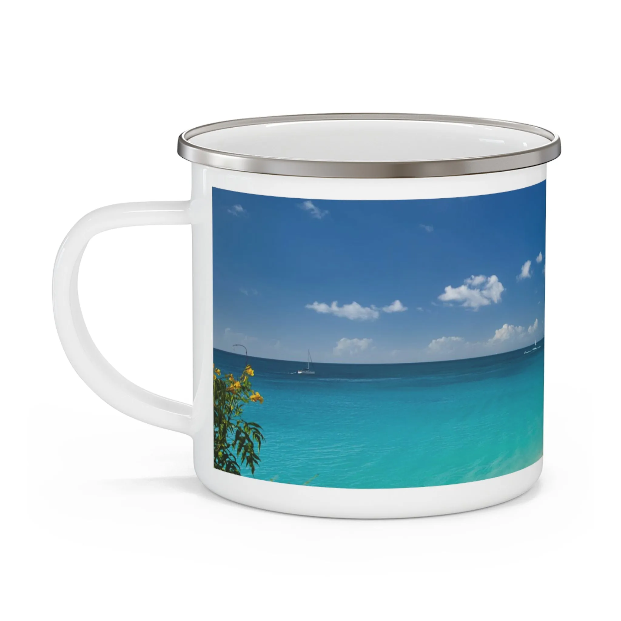 Caribbean Beach Vibes, Enamel Camp Mug – Durable, 12oz, Gift, Cruise, Souvenir, Travel, Keepsake