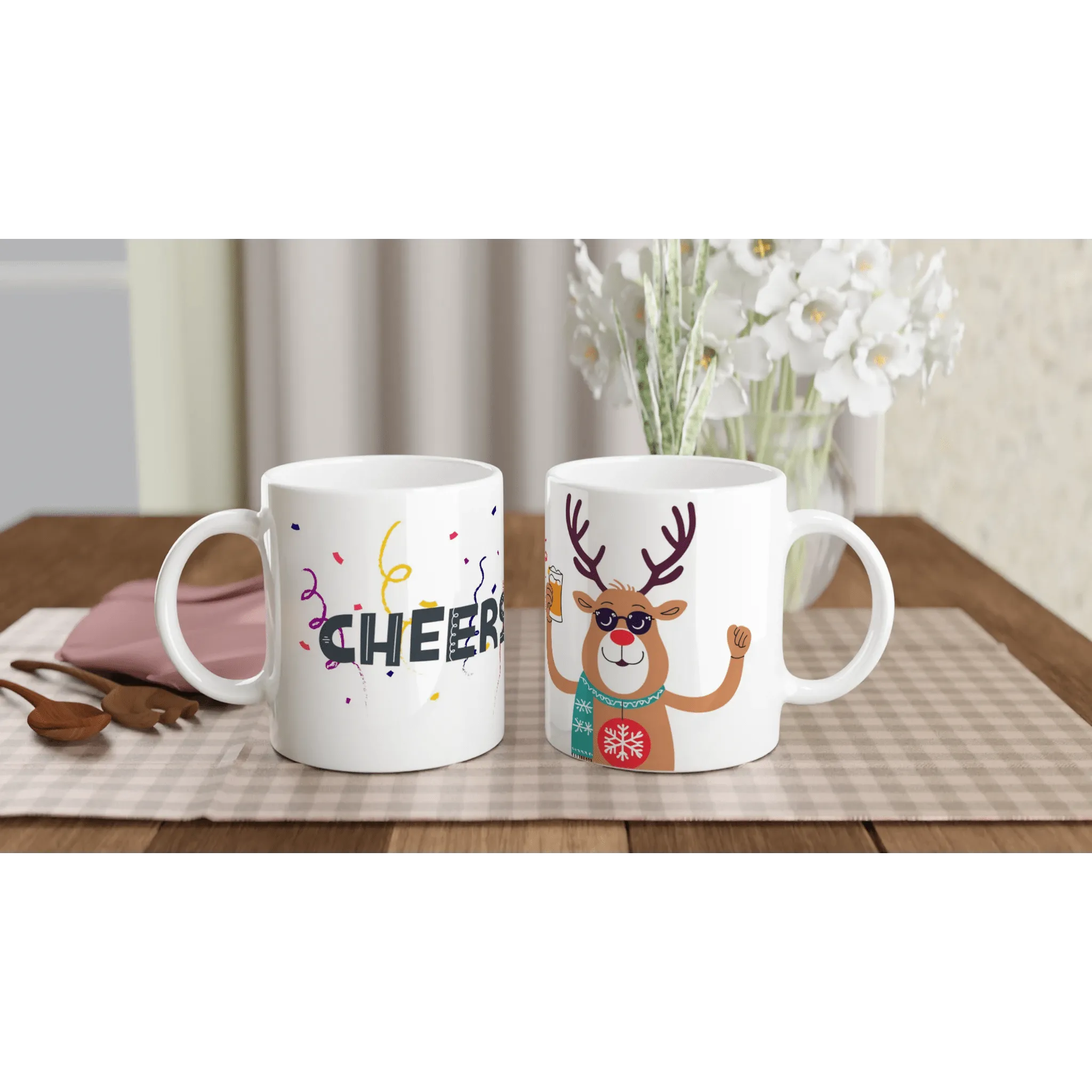 Cheers Reindeer Christmas Mug | Fun Holiday Mug