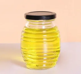 Clear Beehive Shaped Glass Honey Jar With Black Cap