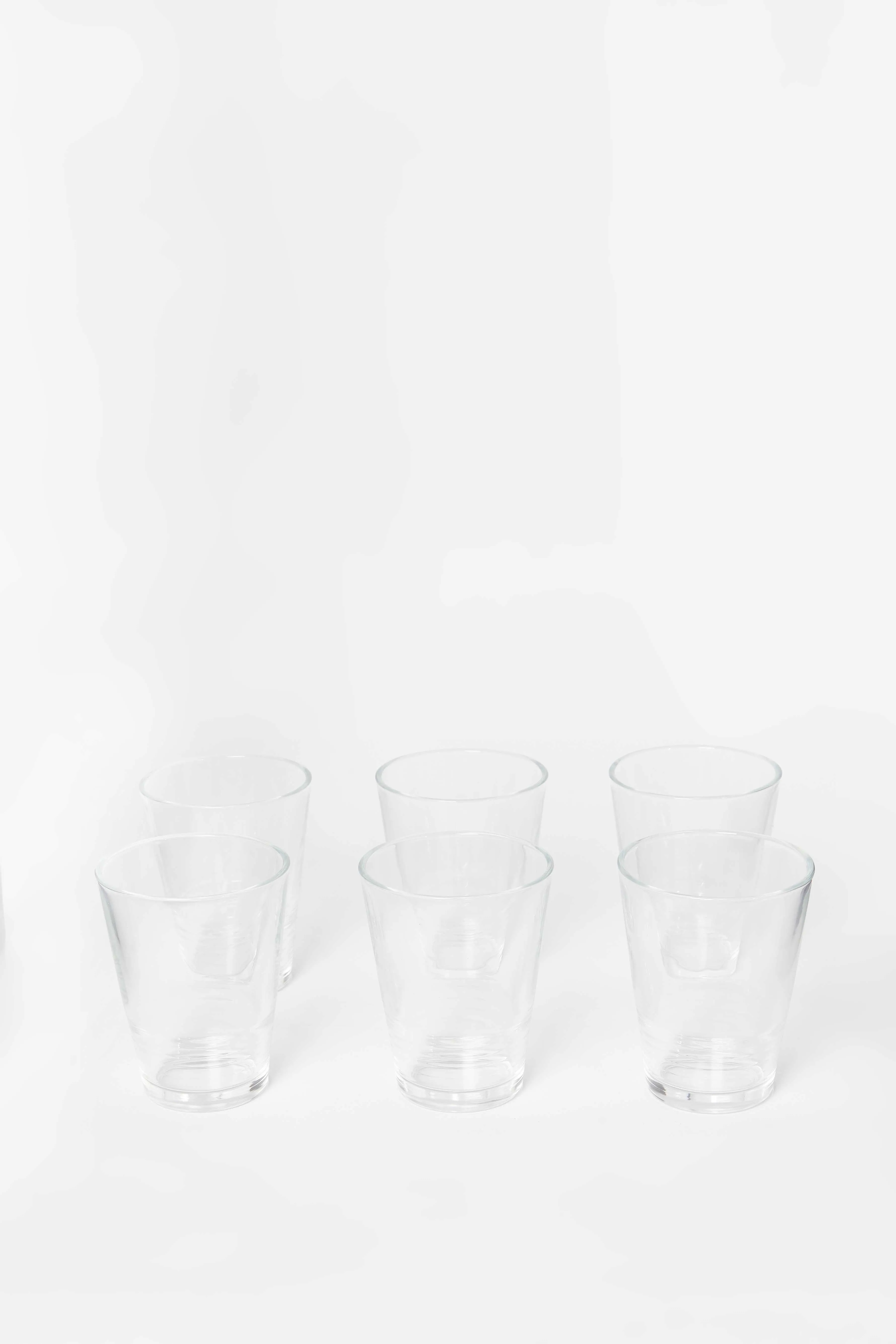 Clear Glass Juice Decnter Set With Metal Stand (9 Piece)