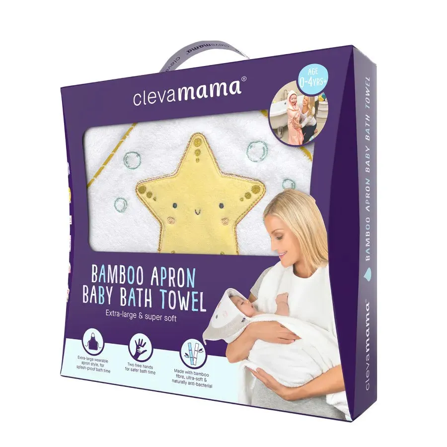 Clevamama Bamboo Apron Baby Bath Towel (White & Honey)