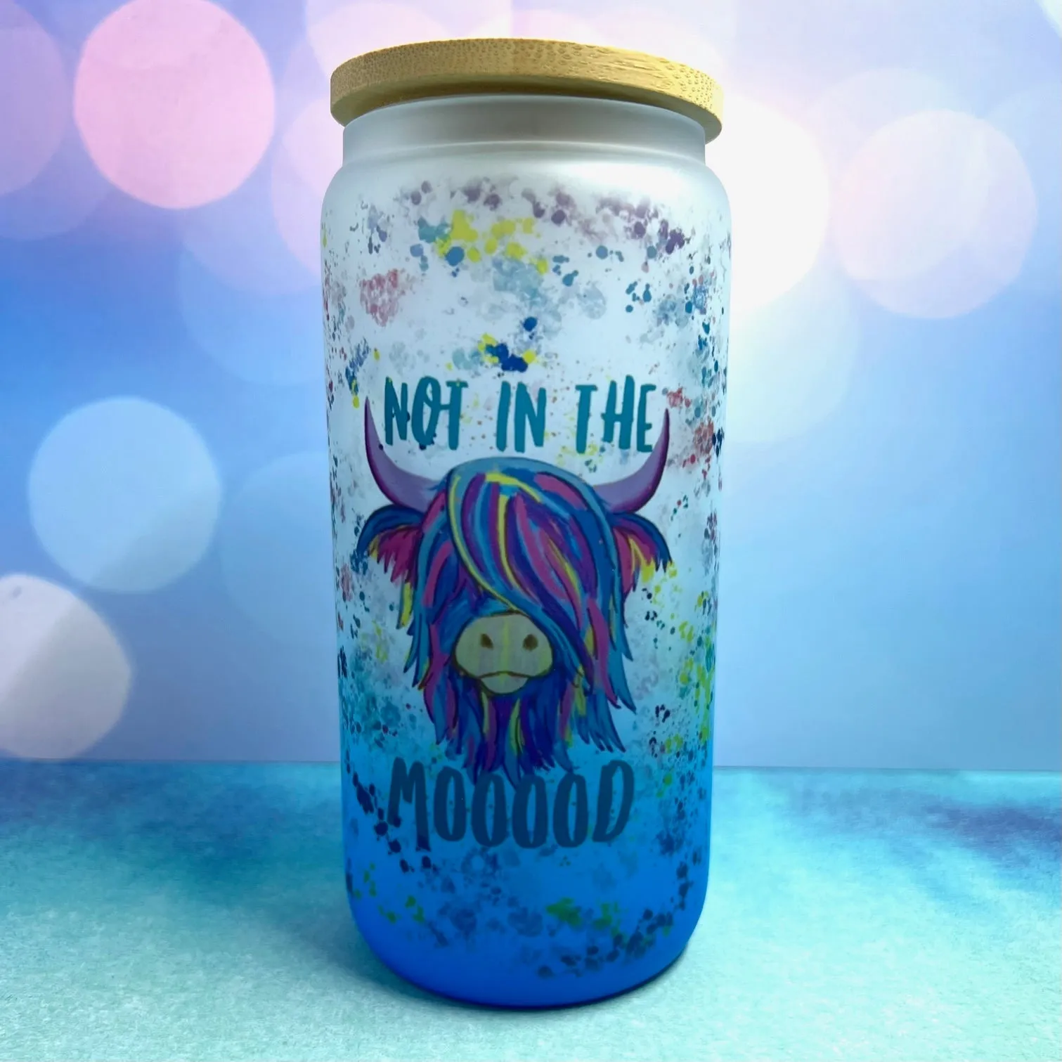 Colorful Coo Not Today Heifer or Not in the Mood 16oz Frosted Beer Can Glass with Bamboo Lid and Straw