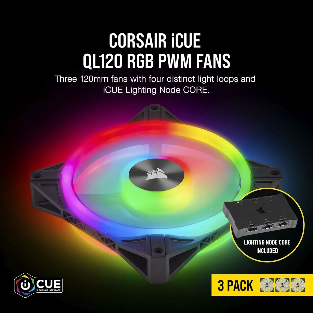 CORSAIR QL120 RGB CABINET FAN TRIPLE PACK BLACK