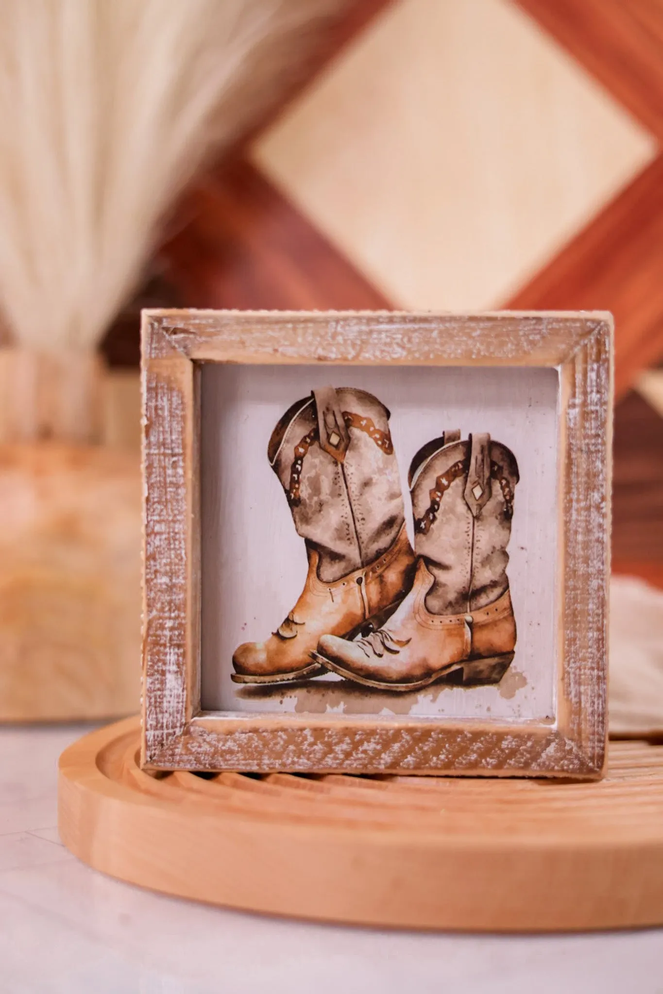 Cowboy Hat/Boots Reversible Sign with Wood Frame