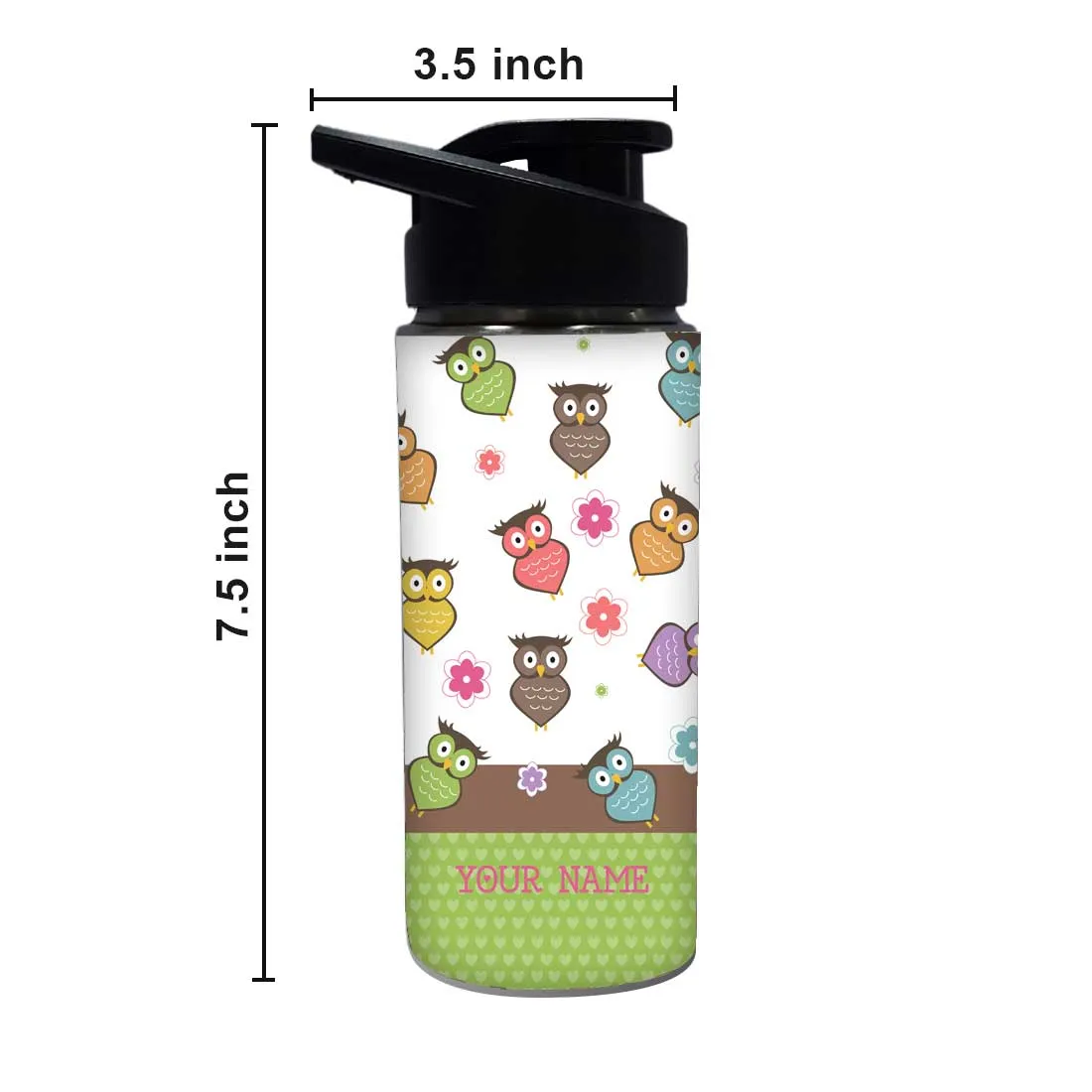 Customised Water Bottle with Name Printed-Owl and Floral