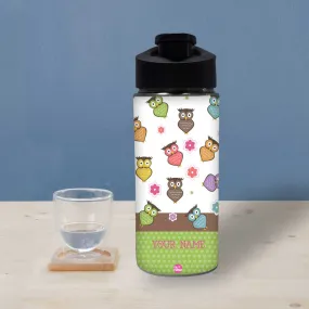 Customised Water Bottle with Name Printed-Owl and Floral