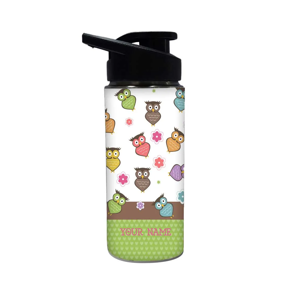 Customised Water Bottle with Name Printed-Owl and Floral