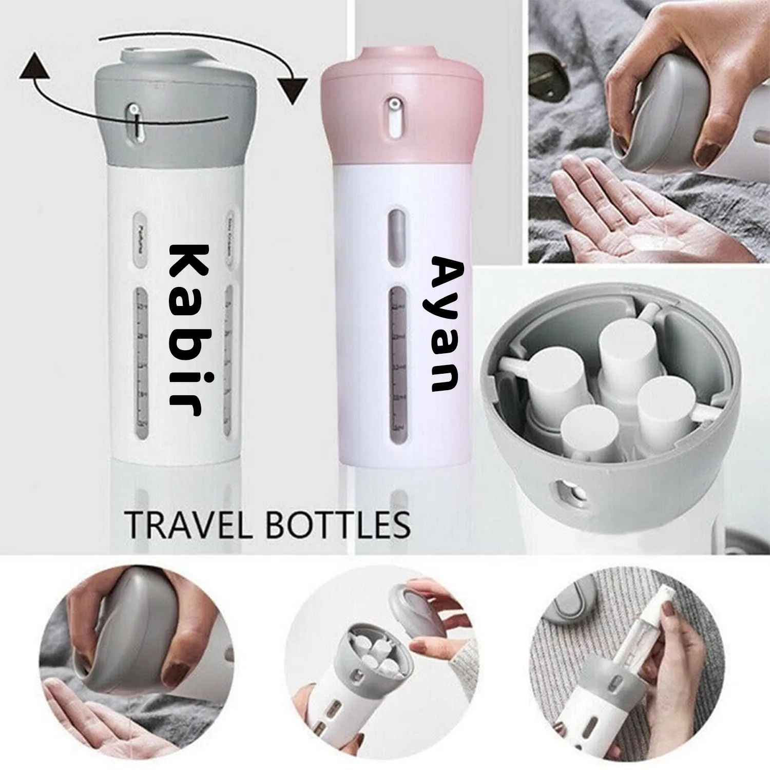 Customize 4 in 1 Travel Dispenser Bottle Set Travel Refillable Cosmetic Containers Set