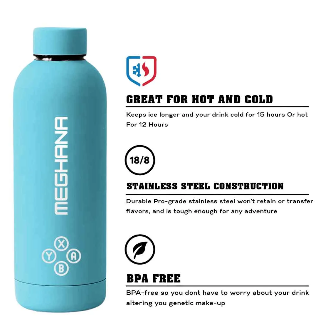 Customized Insulated Water Bottle 500ML Stainless Steel for Travel Office Gym Home - BPA Free, Leakproof