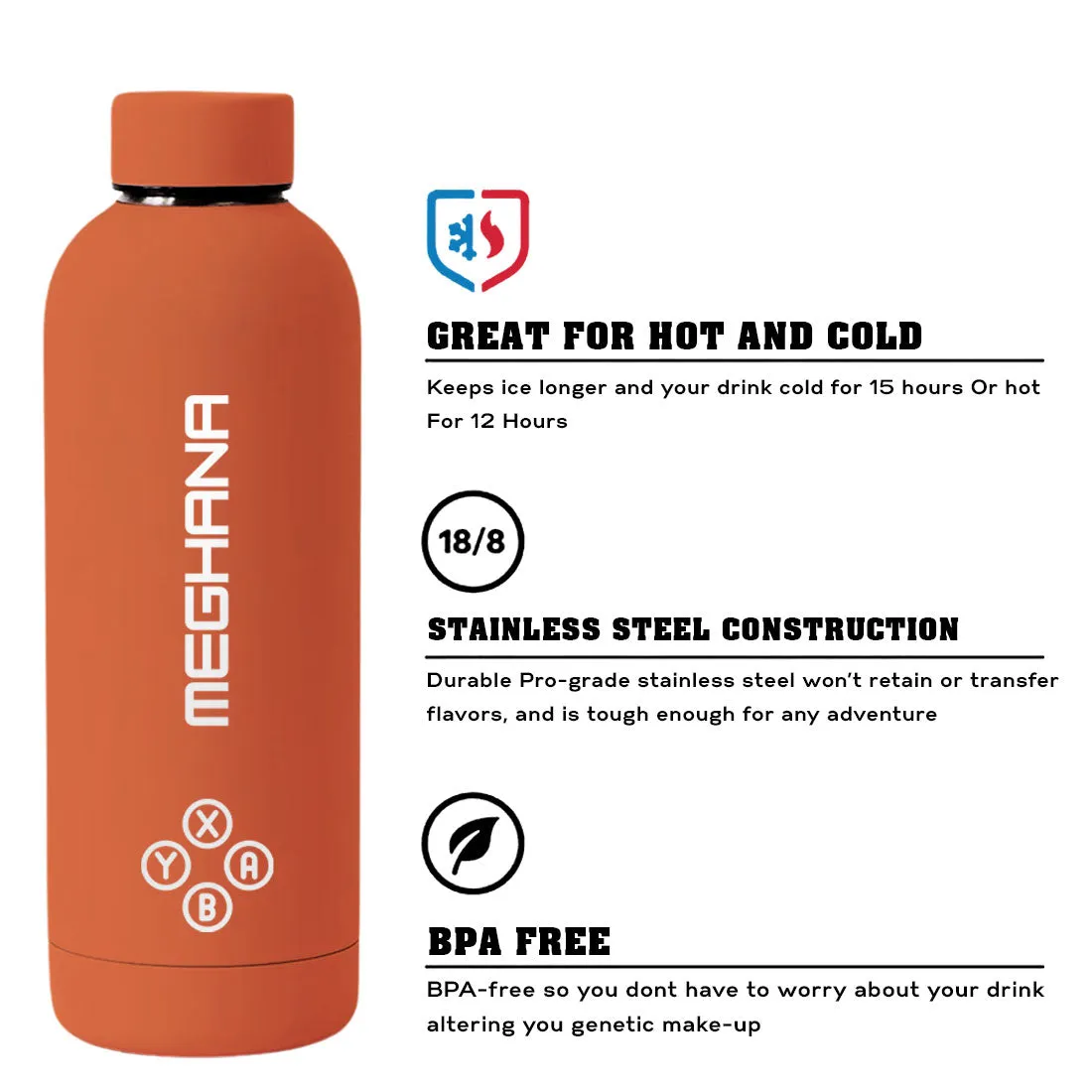 Customized Insulated Water Bottle 500ML Stainless Steel for Travel Office Gym Home - BPA Free, Leakproof