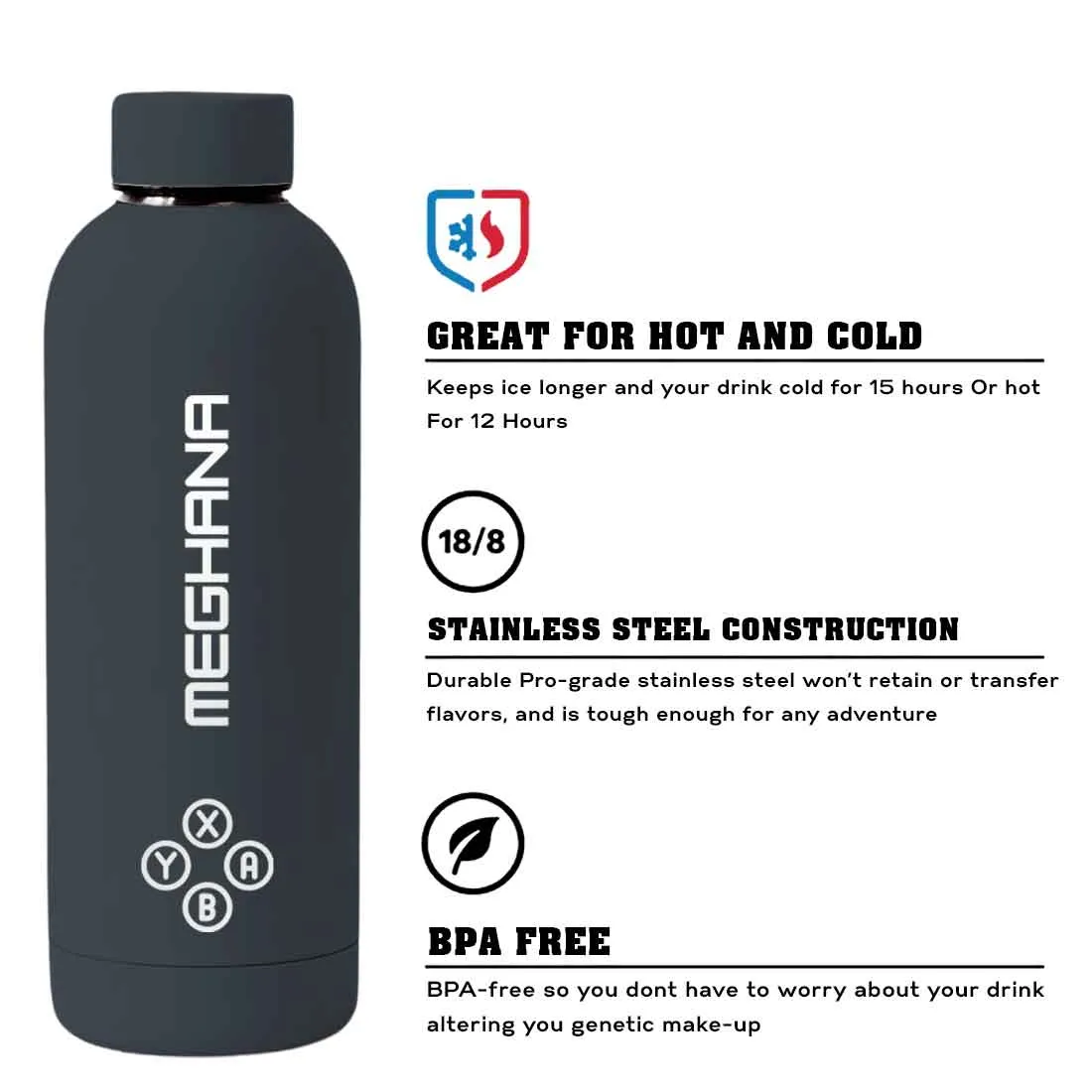 Customized Insulated Water Bottle 500ML Stainless Steel for Travel Office Gym Home - BPA Free, Leakproof