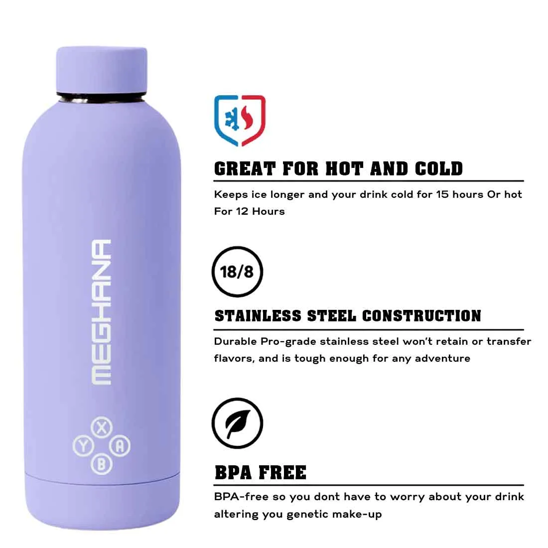 Customized Insulated Water Bottle 500ML Stainless Steel for Travel Office Gym Home - BPA Free, Leakproof