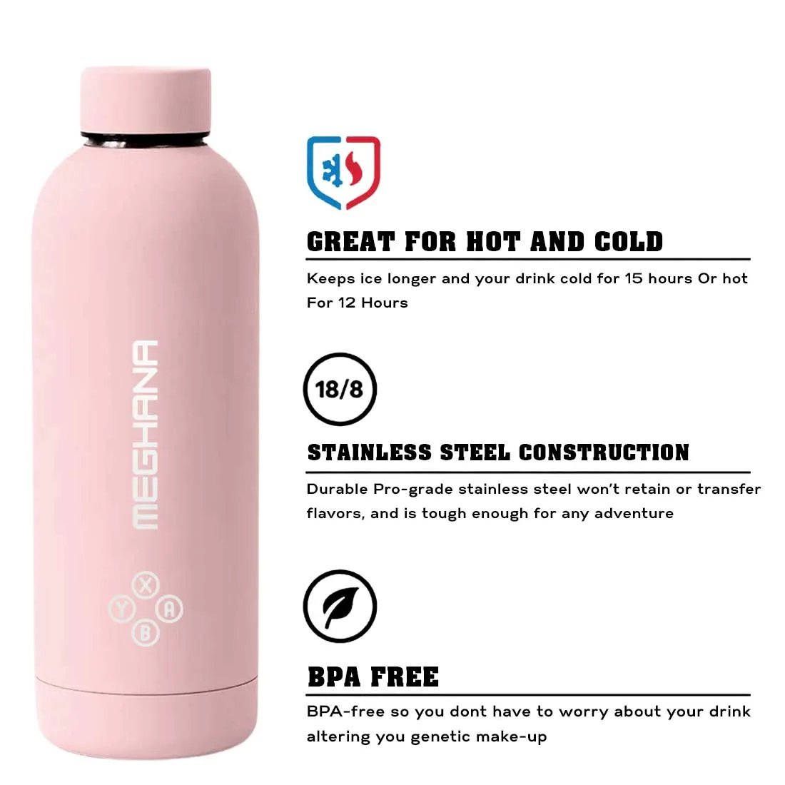 Customized Insulated Water Bottle 500ML Stainless Steel for Travel Office Gym Home - BPA Free, Leakproof