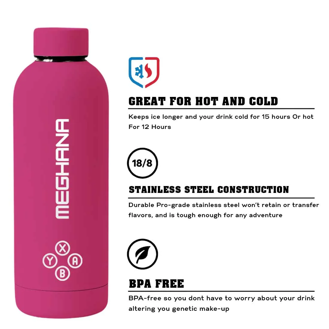 Customized Insulated Water Bottle 500ML Stainless Steel for Travel Office Gym Home - BPA Free, Leakproof