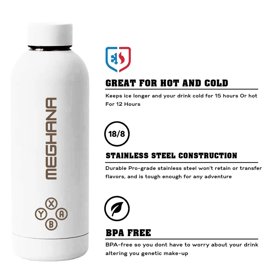 Customized Insulated Water Bottle 500ML Stainless Steel for Travel Office Gym Home - BPA Free, Leakproof