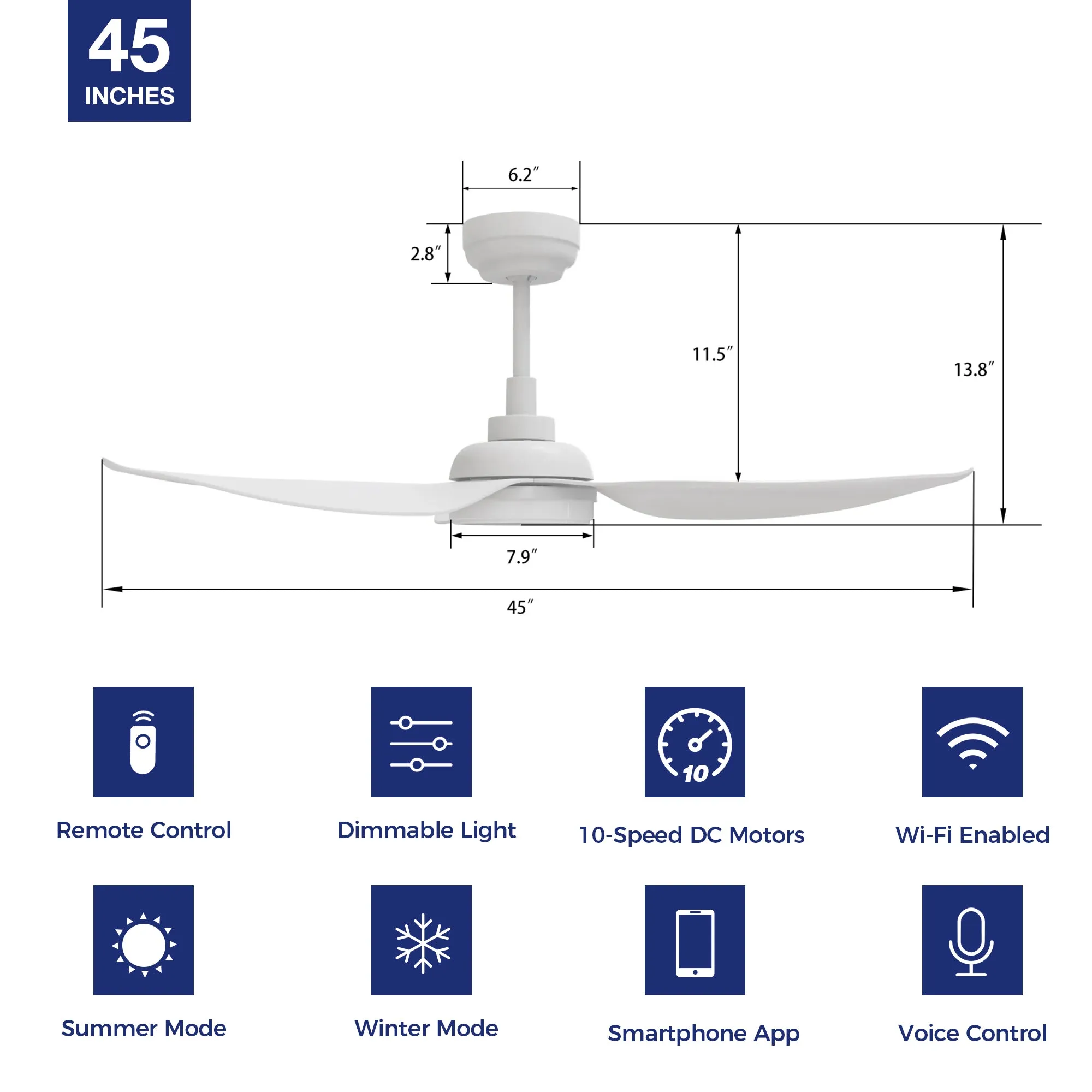 Daisy 45 inch Google Assistant Smart Ceiling Fan with LED Light