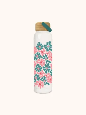 Daisy Maze Glass Water Bottle with Bamboo Lid