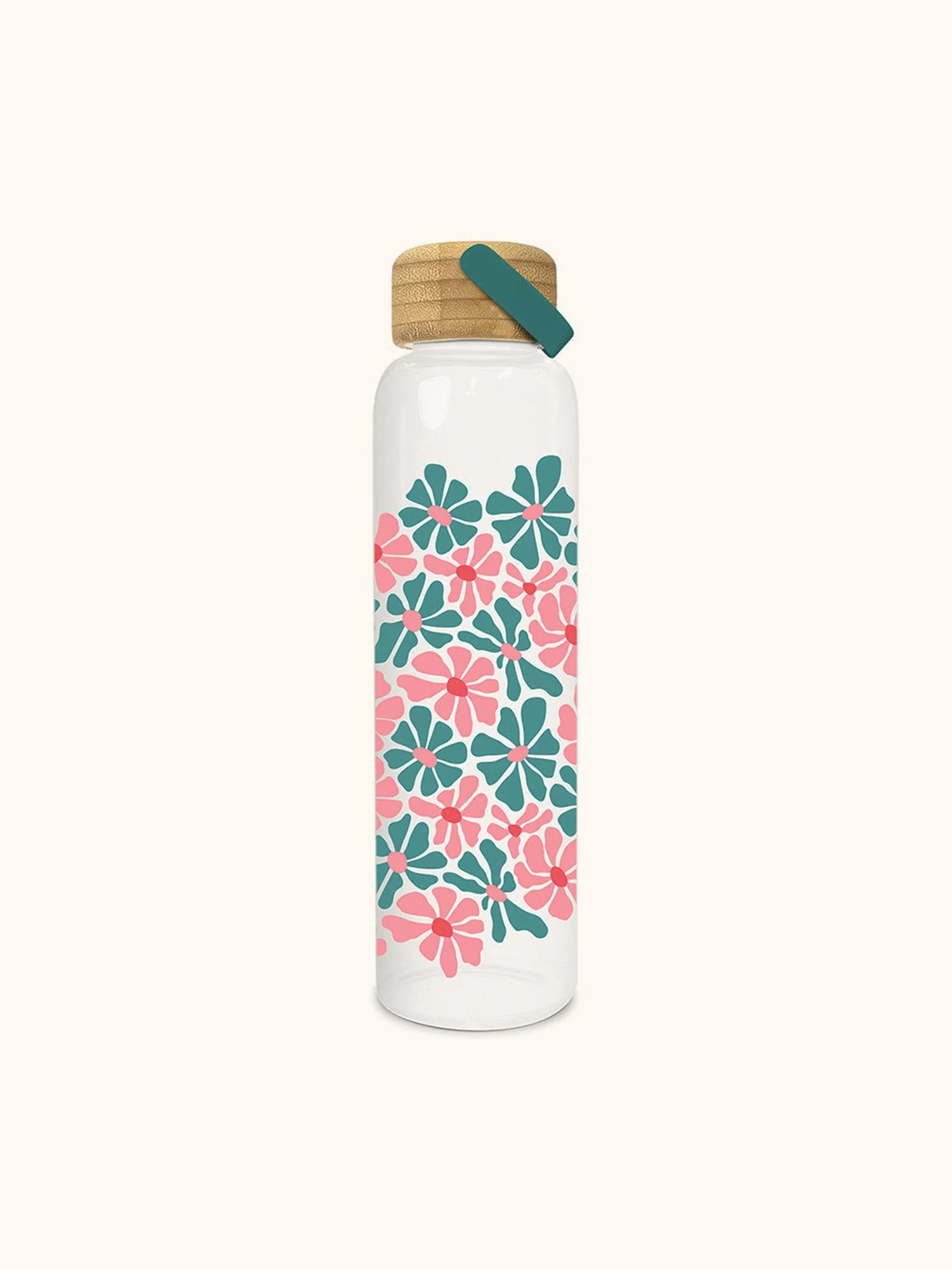 Daisy Maze Glass Water Bottle with Bamboo Lid