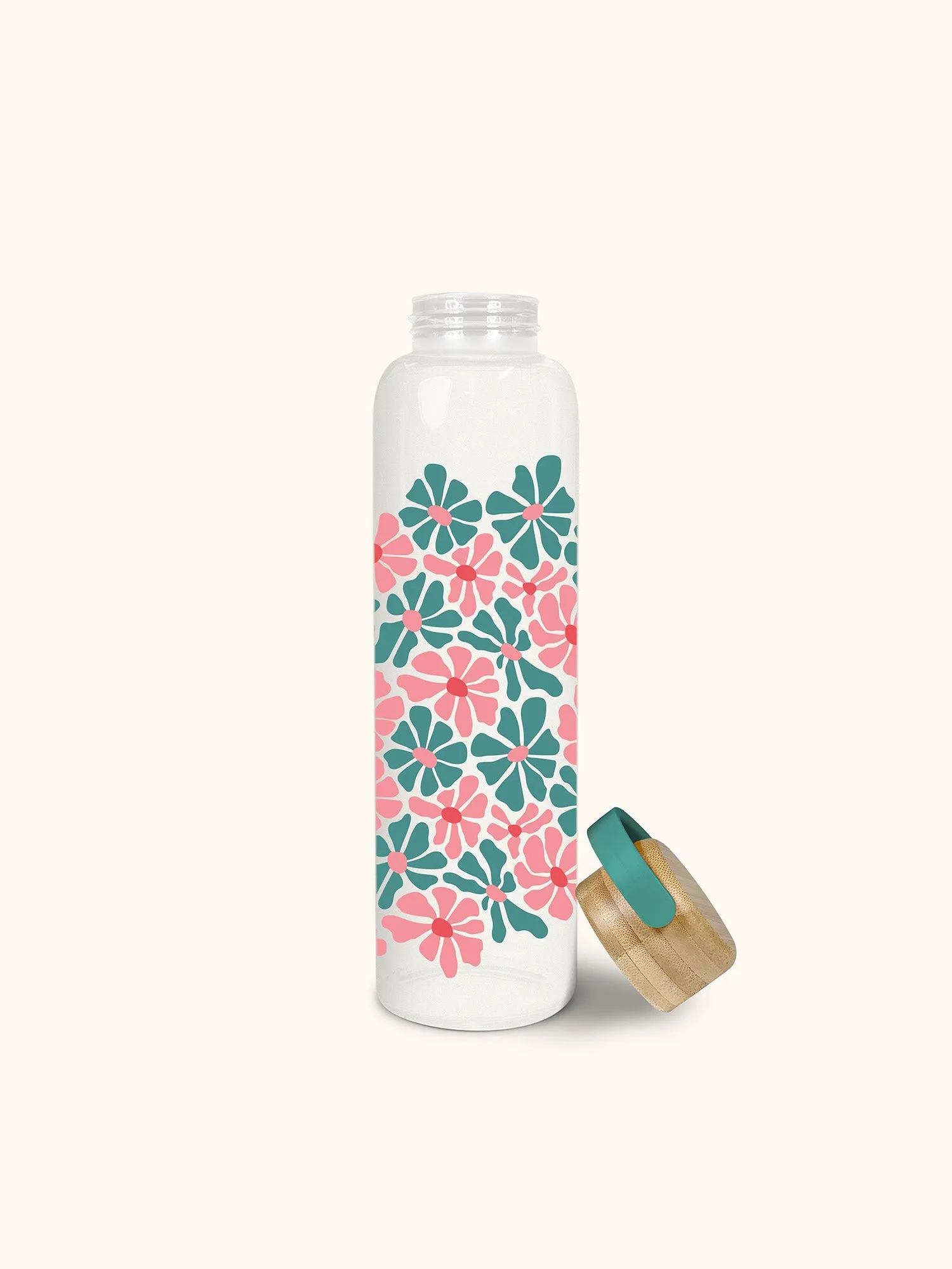 Daisy Maze Glass Water Bottle with Bamboo Lid