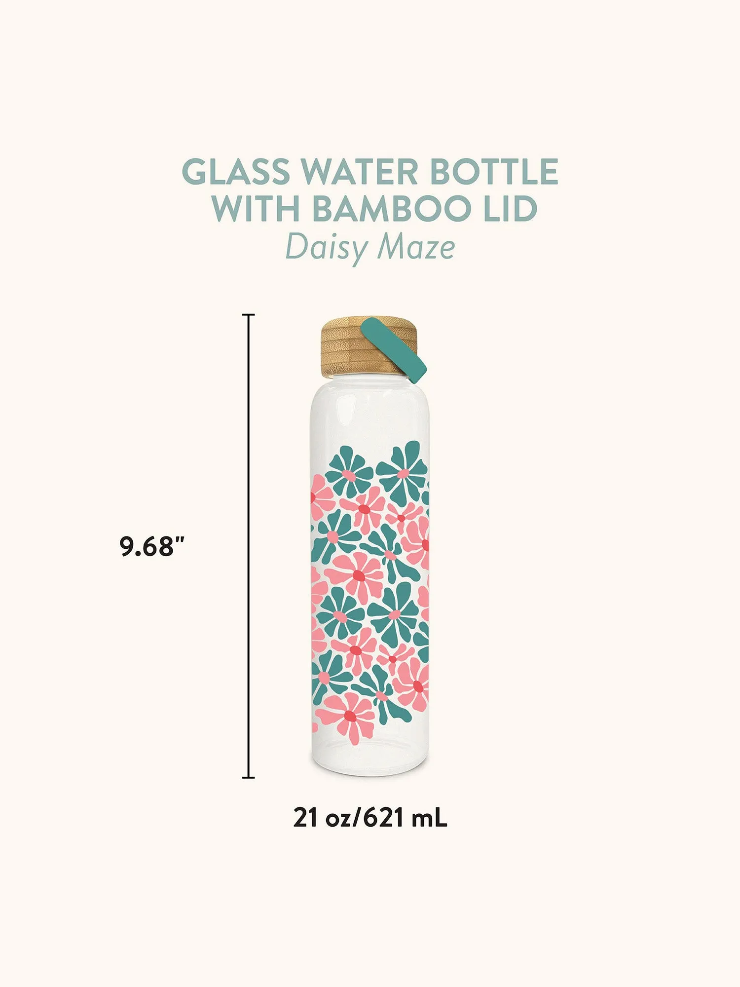 Daisy Maze Glass Water Bottle with Bamboo Lid