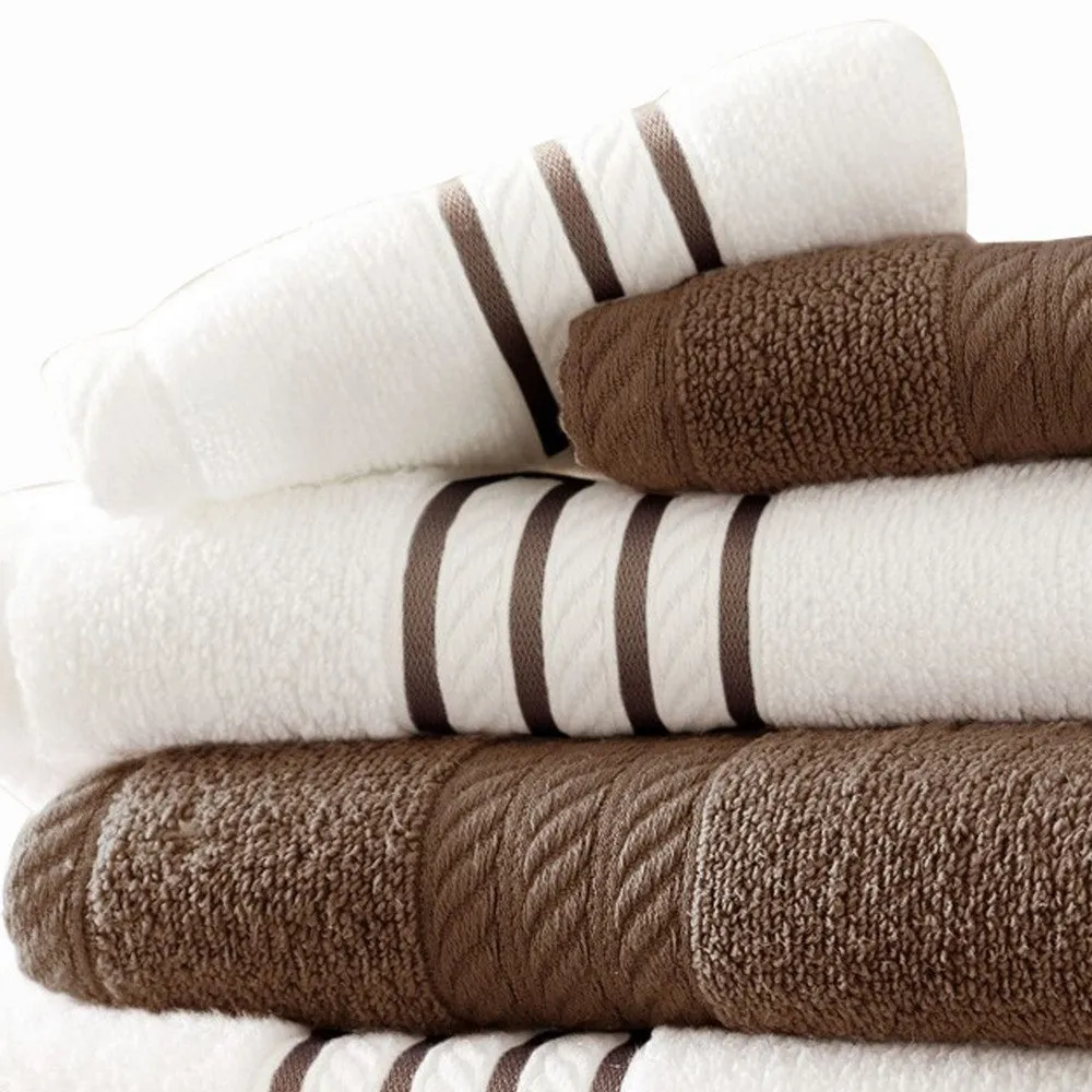 Dana 6 Piece Soft Egyptian Cotton Towel Set, Striped Pattern, Brown White By Casagear Home