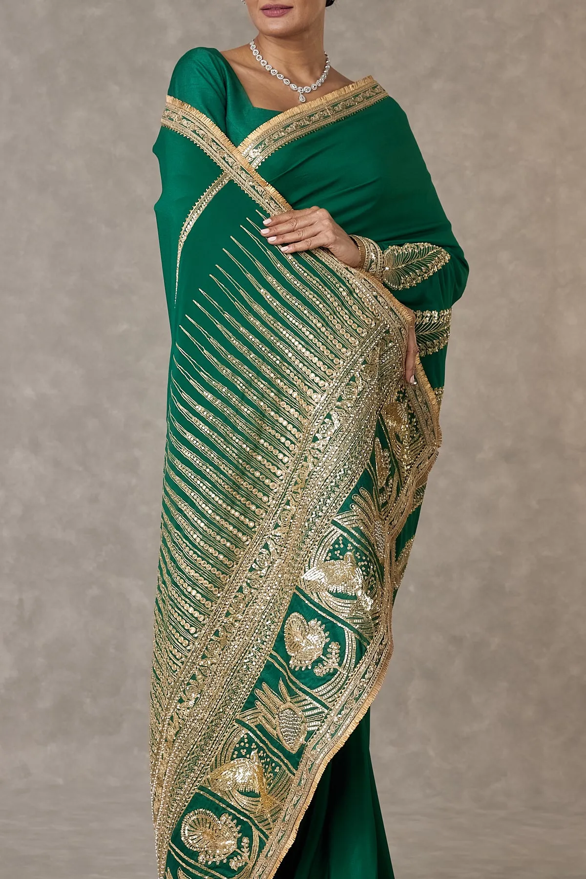 Dark Green 'Son-Patti' Saree