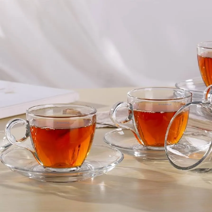 Delisoga Modern Transparent Plain Glass Tea Cup Set