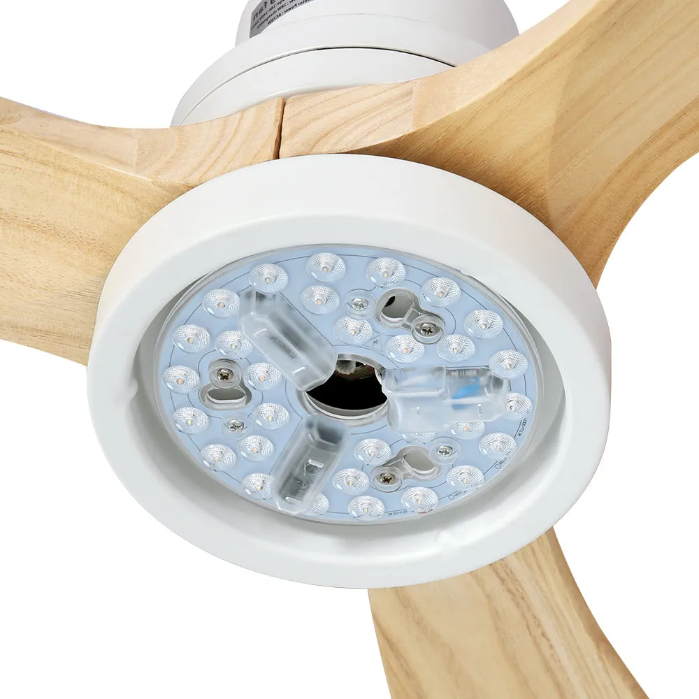 Devanti 52'' Ceiling Fan LED Light Remote Control Wooden Blades Timer Fans