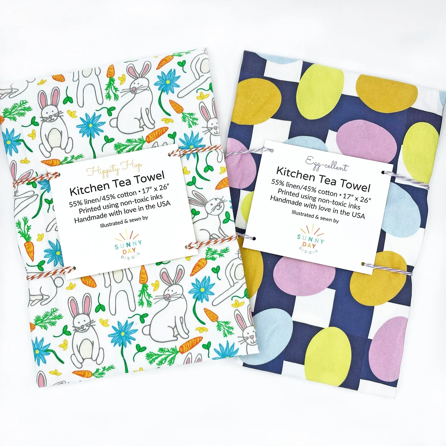 Easter Tea Towel Gift Set: Hippity Hop   Egg-cellent Printed Kitchen Towels