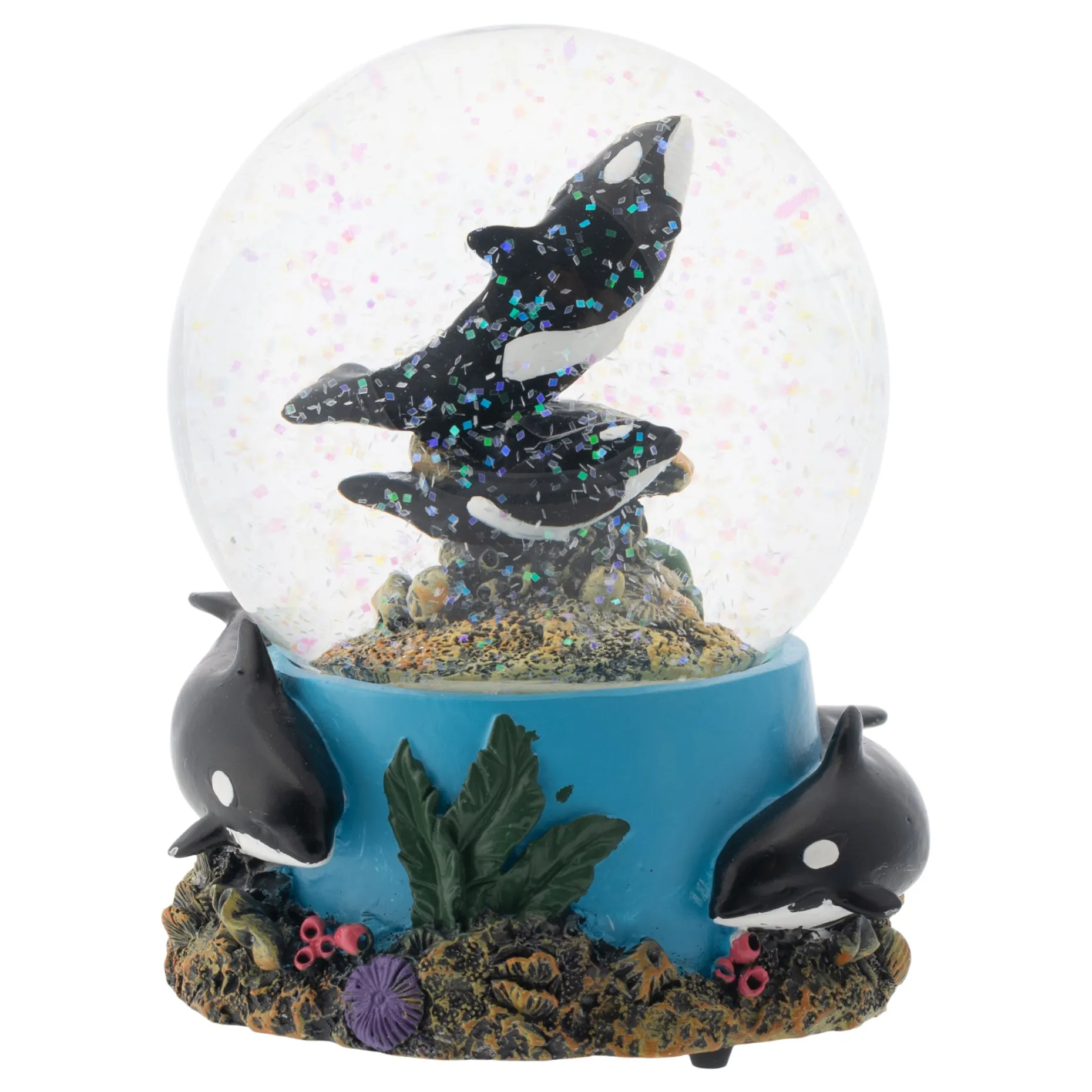 Elanze Designs Coral Reef Orca Pod 100MM Musical Snow Globe Plays Tune Wonderful World