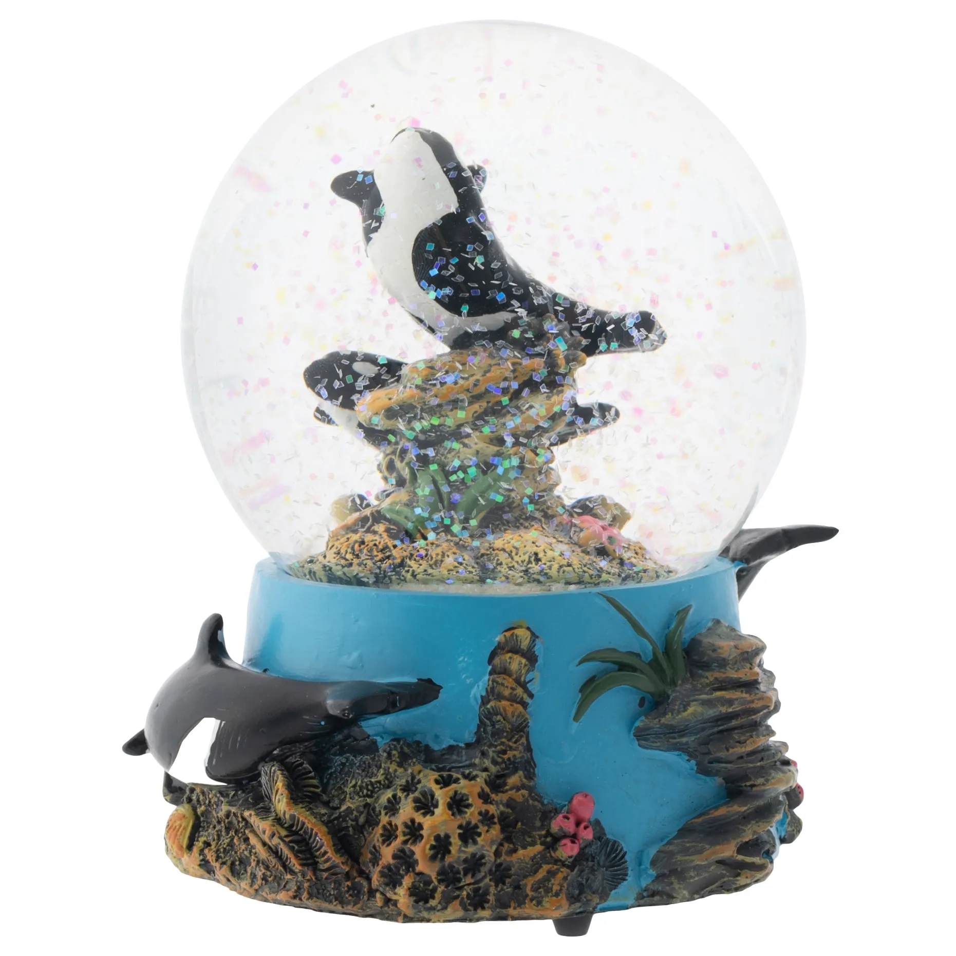 Elanze Designs Coral Reef Orca Pod 100MM Musical Snow Globe Plays Tune Wonderful World