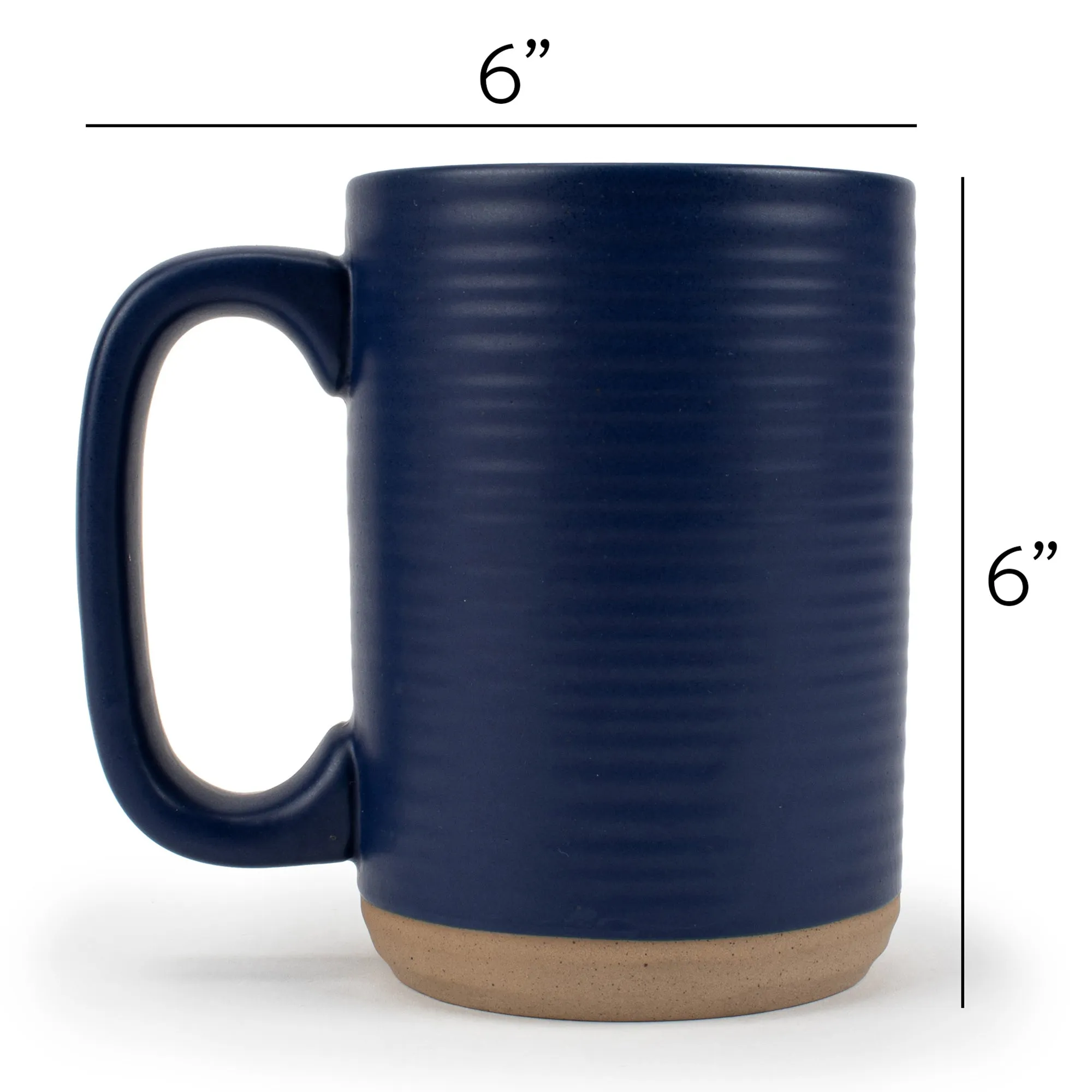 Elanze Designs Tall Ribbed Raw Clay Bottom Navy Blue 16 ounce Ceramic Coffee Mugs Set of 4