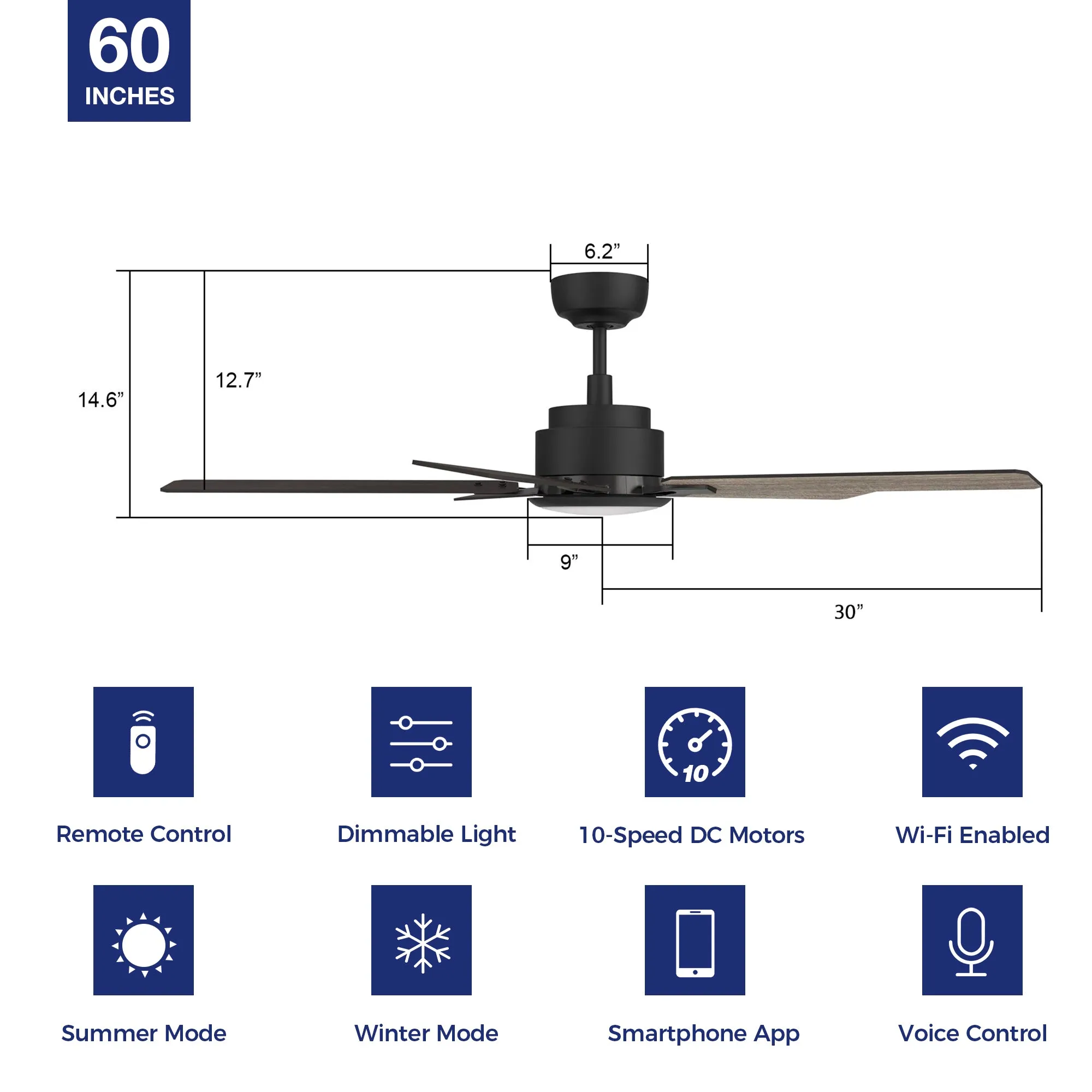 Essex Smart Ceiling Fan Outdoor/Indoor with LED Light and Remote 60"