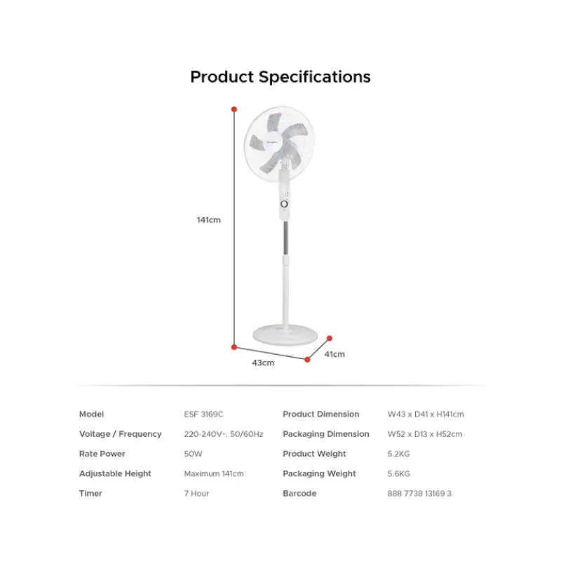 Europace ESF3169C 16" Stand Fan With Remote