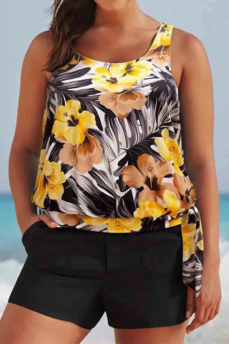 Everlasting Floral  Side Tie Blouson Tankini Set