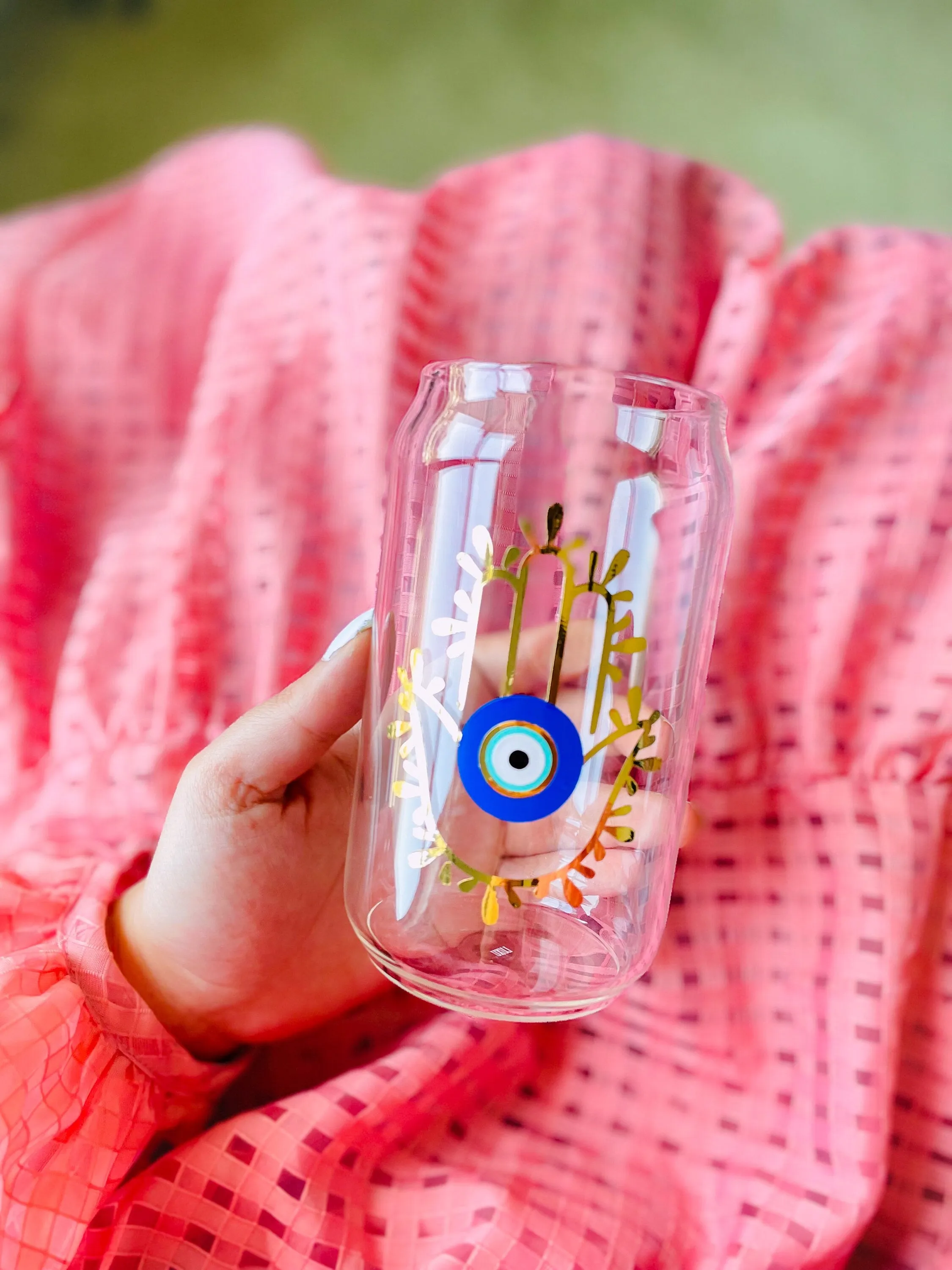 Evil Eye Glass Soda Beer With Glass Straw Can Hamsa Hand Cup Evil Eye Glasses Can Hamsa Hand Beer Glass Evil Eye Water Glasses