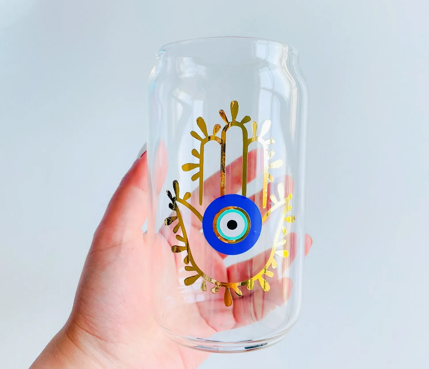 Evil Eye Glass Soda Beer With Glass Straw Can Hamsa Hand Cup Evil Eye Glasses Can Hamsa Hand Beer Glass Evil Eye Water Glasses