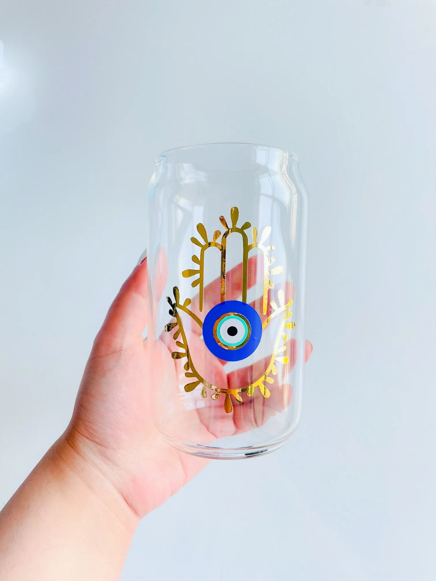 Evil Eye Glass Soda Beer With Glass Straw Can Hamsa Hand Cup Evil Eye Glasses Can Hamsa Hand Beer Glass Evil Eye Water Glasses