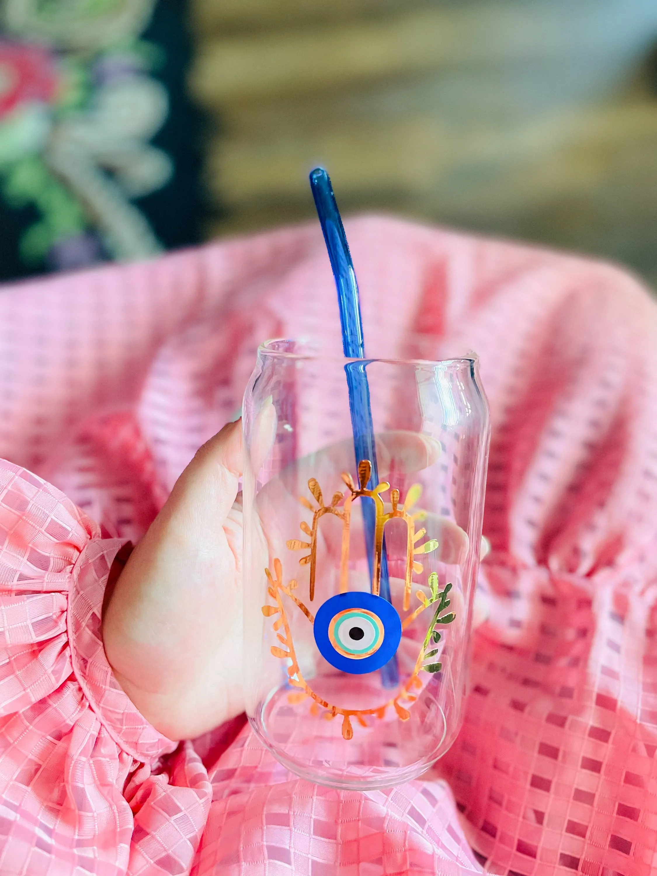 Evil Eye Glass Soda Beer With Glass Straw Can Hamsa Hand Cup Evil Eye Glasses Can Hamsa Hand Beer Glass Evil Eye Water Glasses