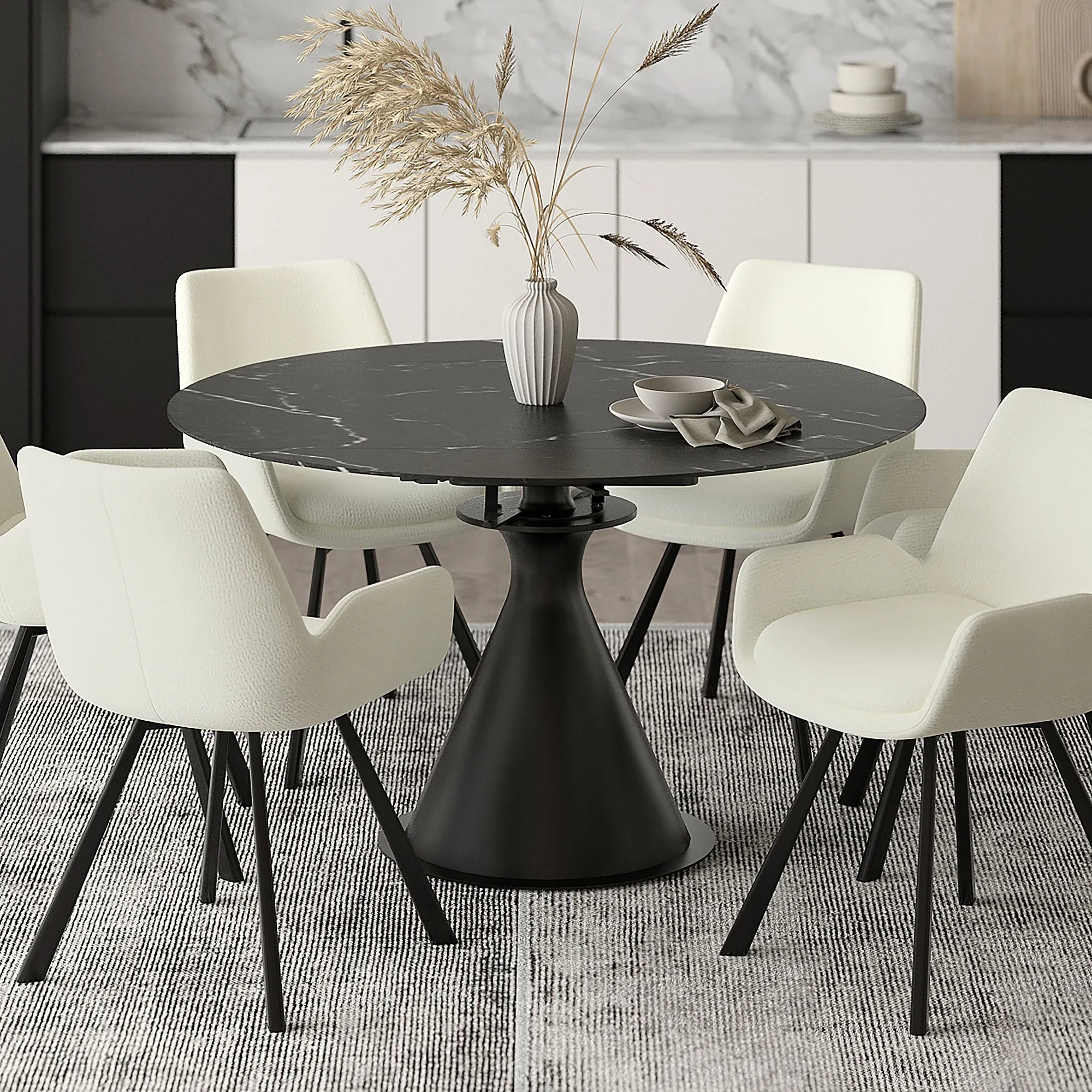 Extendable Round Pedestal Dining Table Calisto Black