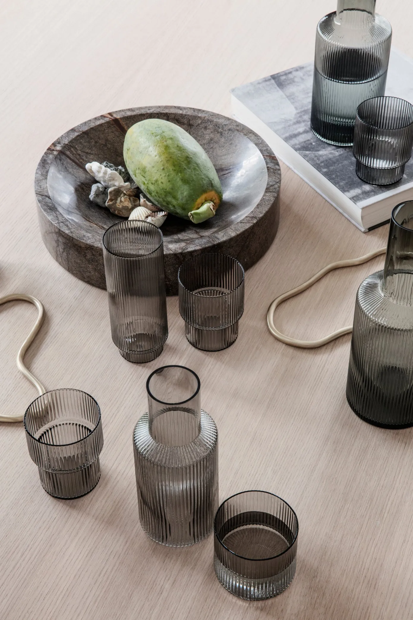 ferm Living Ripple Carafe / Vase in Smoked Grey Glass - Perfect for water, juice or wine