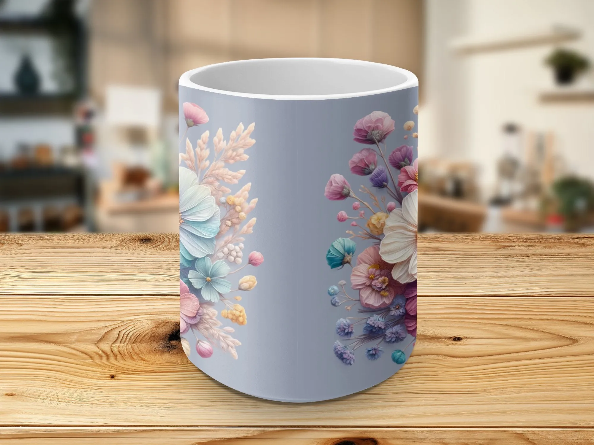 Floral Mug, Spring Flowers Coffee Cup, Pastel Blossoms Tea Mug, Unique Gift, Botanical Mug, Garden Lover Drinkware, Designer Mug