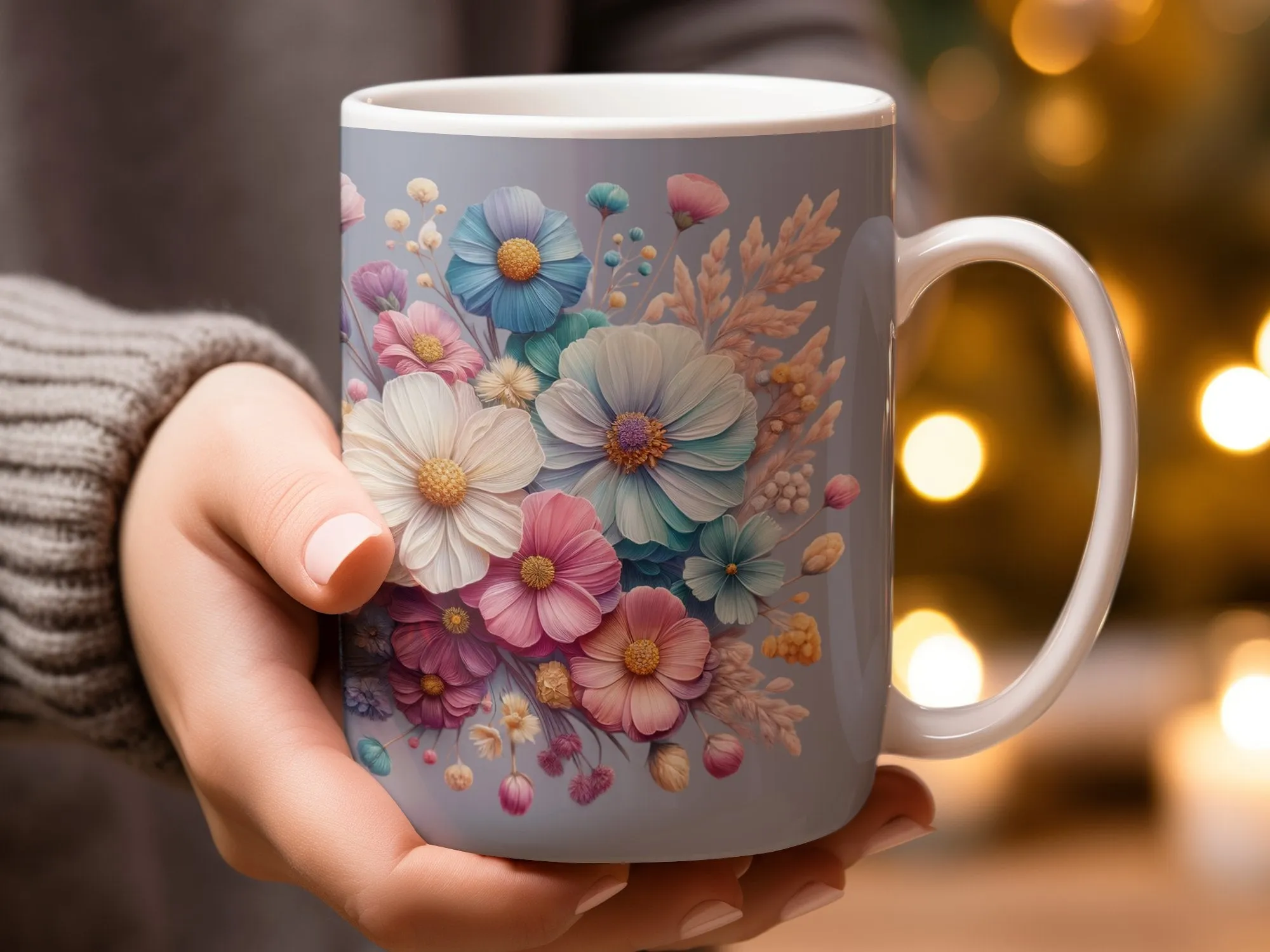 Floral Mug, Spring Flowers Coffee Cup, Pastel Blossoms Tea Mug, Unique Gift, Botanical Mug, Garden Lover Drinkware, Designer Mug