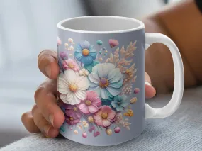 Floral Mug, Spring Flowers Coffee Cup, Pastel Blossoms Tea Mug, Unique Gift, Botanical Mug, Garden Lover Drinkware, Designer Mug