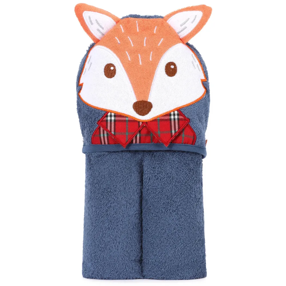 Fox Cotton Hooded Baby Bath Towel with Baby Loofah