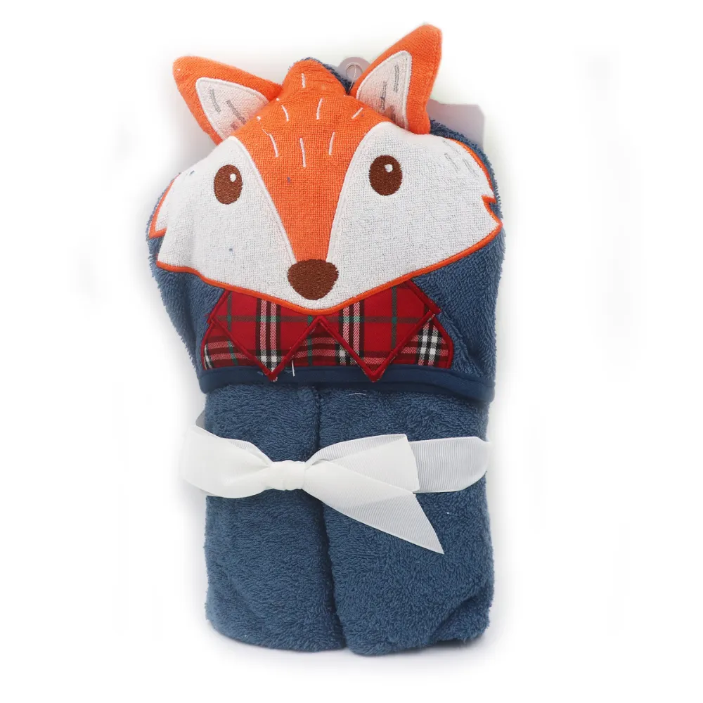 Fox Cotton Hooded Baby Bath Towel with Baby Loofah