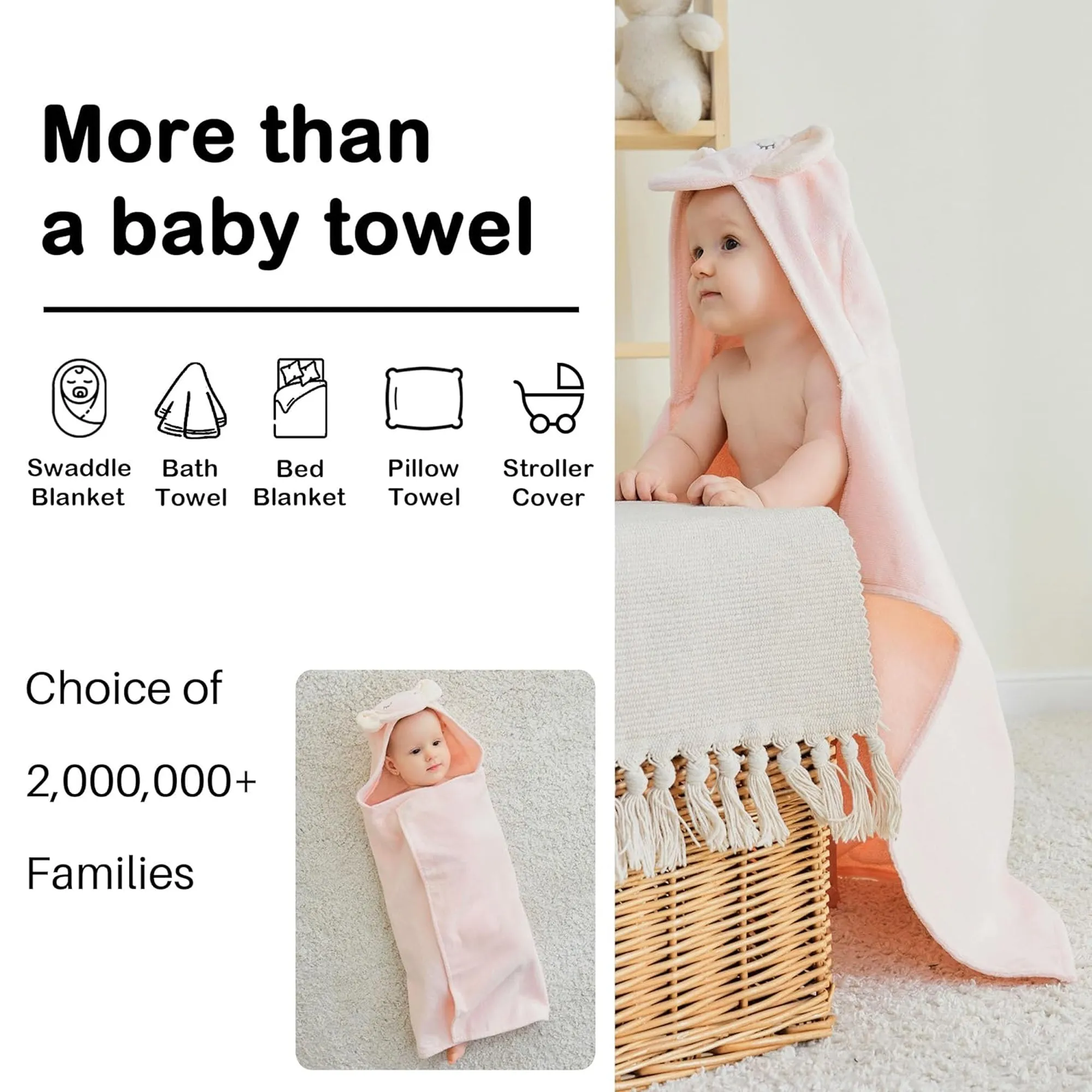 Fox Cotton Hooded Baby Bath Towel with Baby Loofah