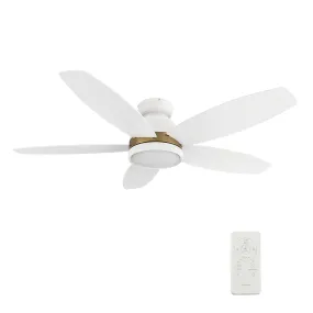 FREMONT 48 inch 5-Blade Flush Mount Smart Ceiling Fan with LED Light Kit & Remote- White/White (Gold Detail)